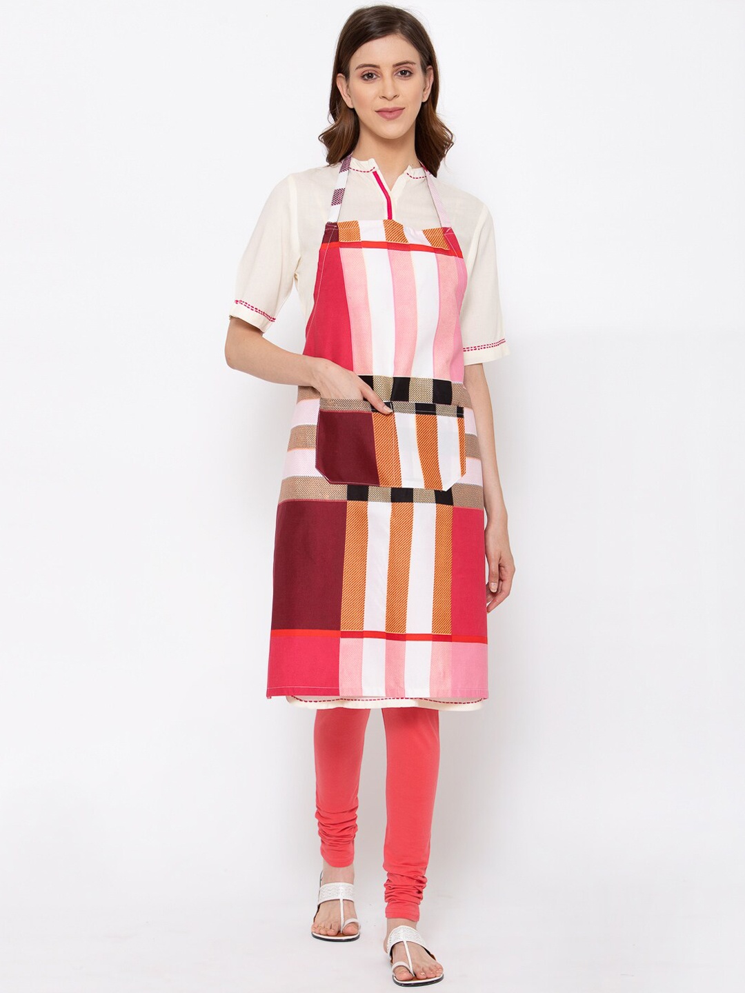 

KLOTTHE Pink & White Printed 300 TC Apron