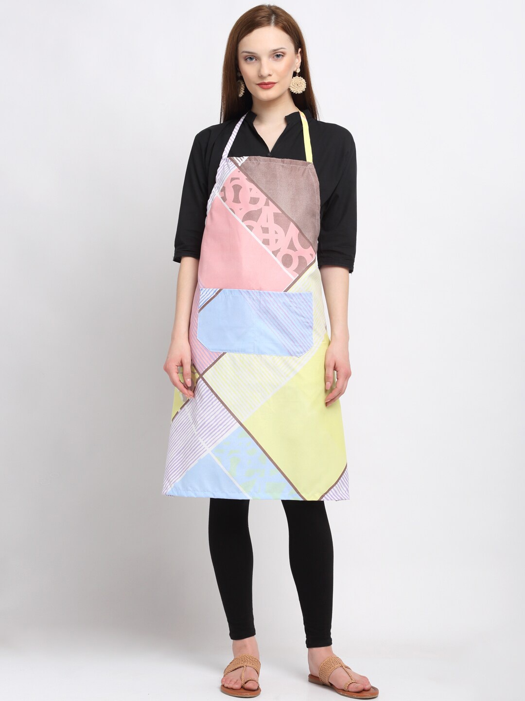 

KLOTTHE Yellow & Blue Color blocked Printed 300 TC Apron