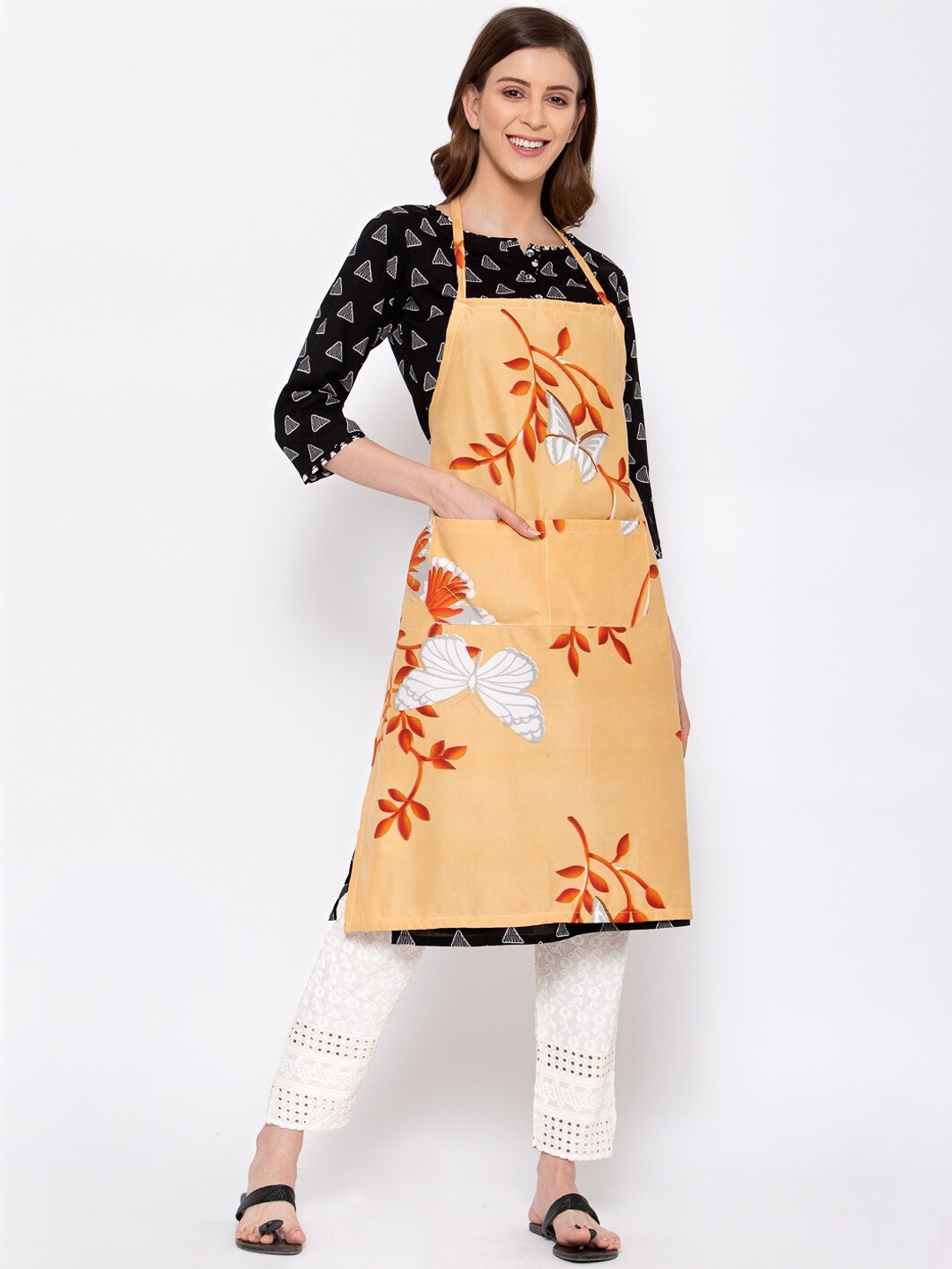 

KLOTTHE Yellow & Orange Printed 300 TC Apron