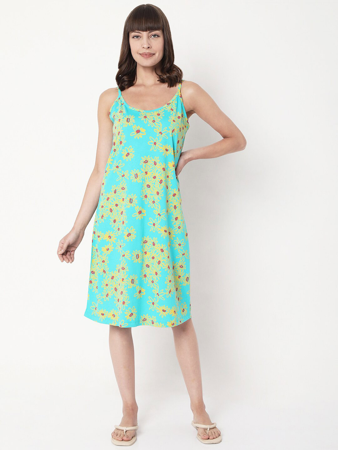 

VERO MODA EASE Blue & Yellow Floral A-Line Dress