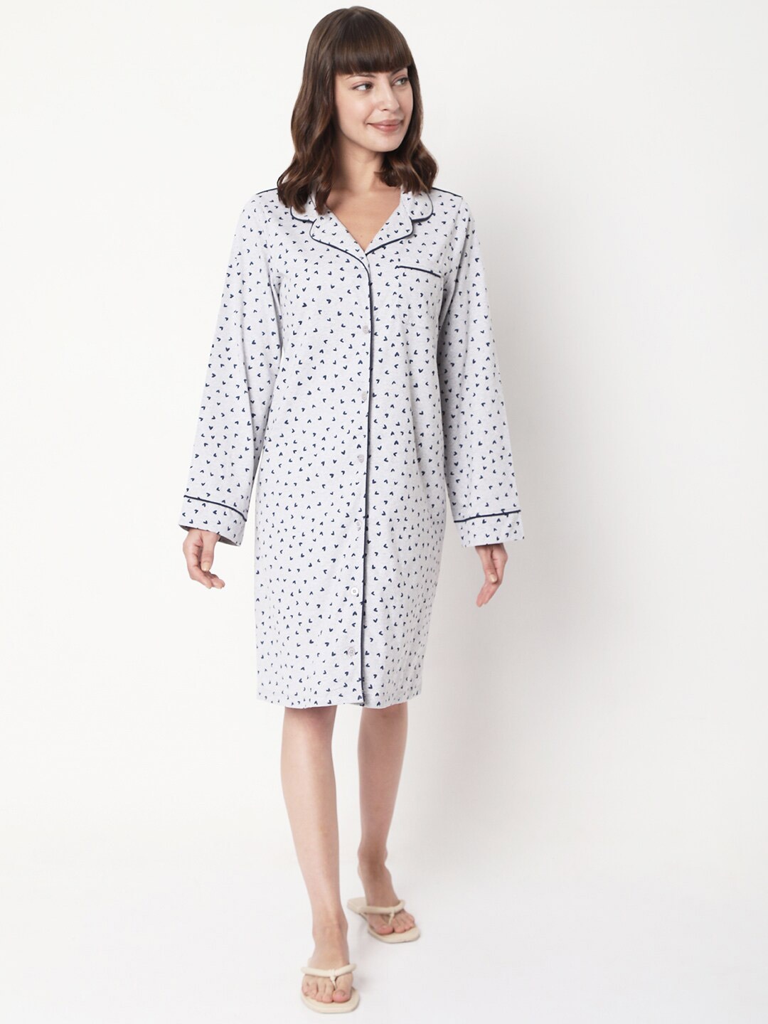 

VERO MODA EASE Light Grey Melange Lapel Collar Night Dress