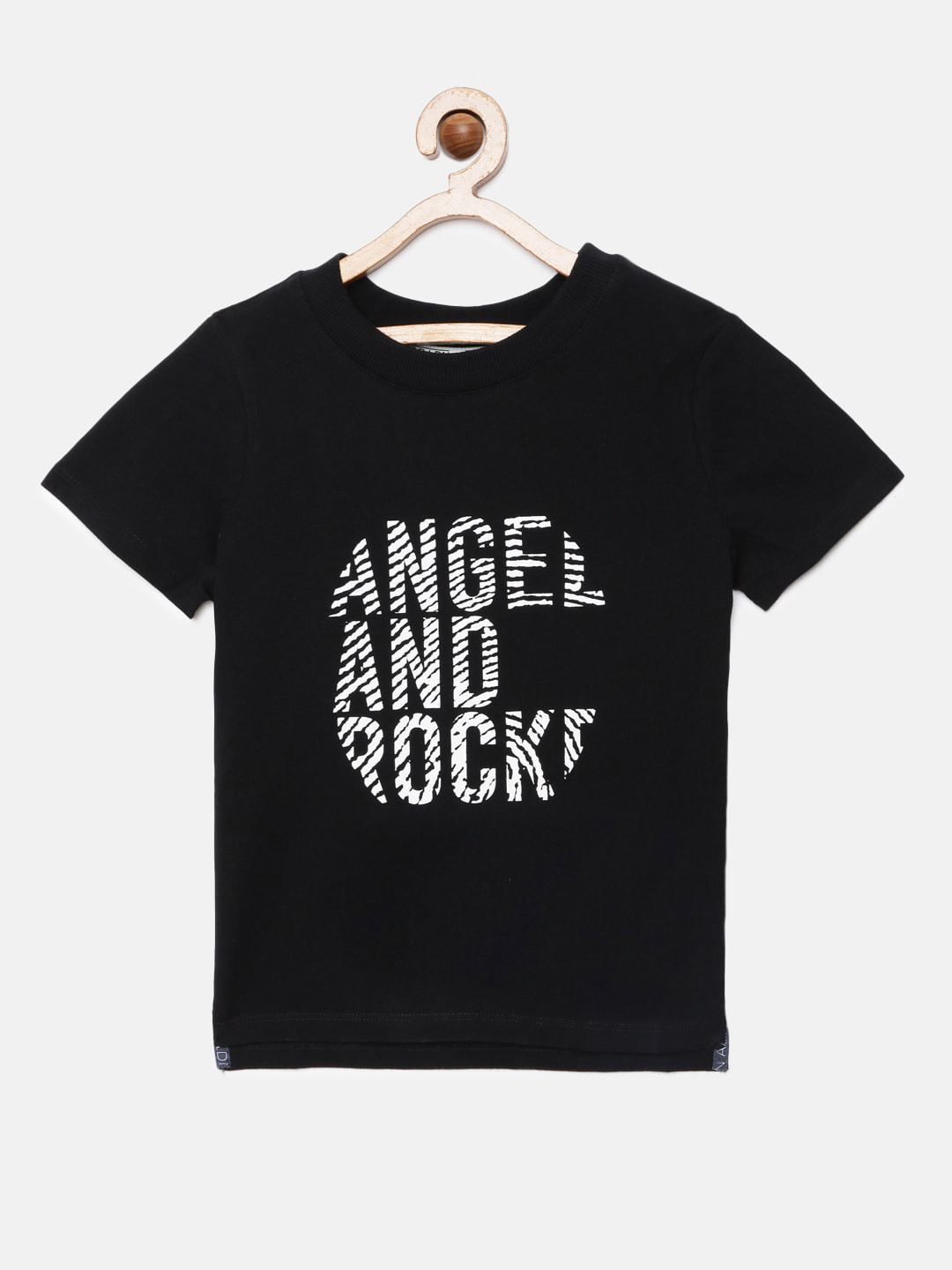 

Angel & Rocket Boys Black Typography Printed T-shirt