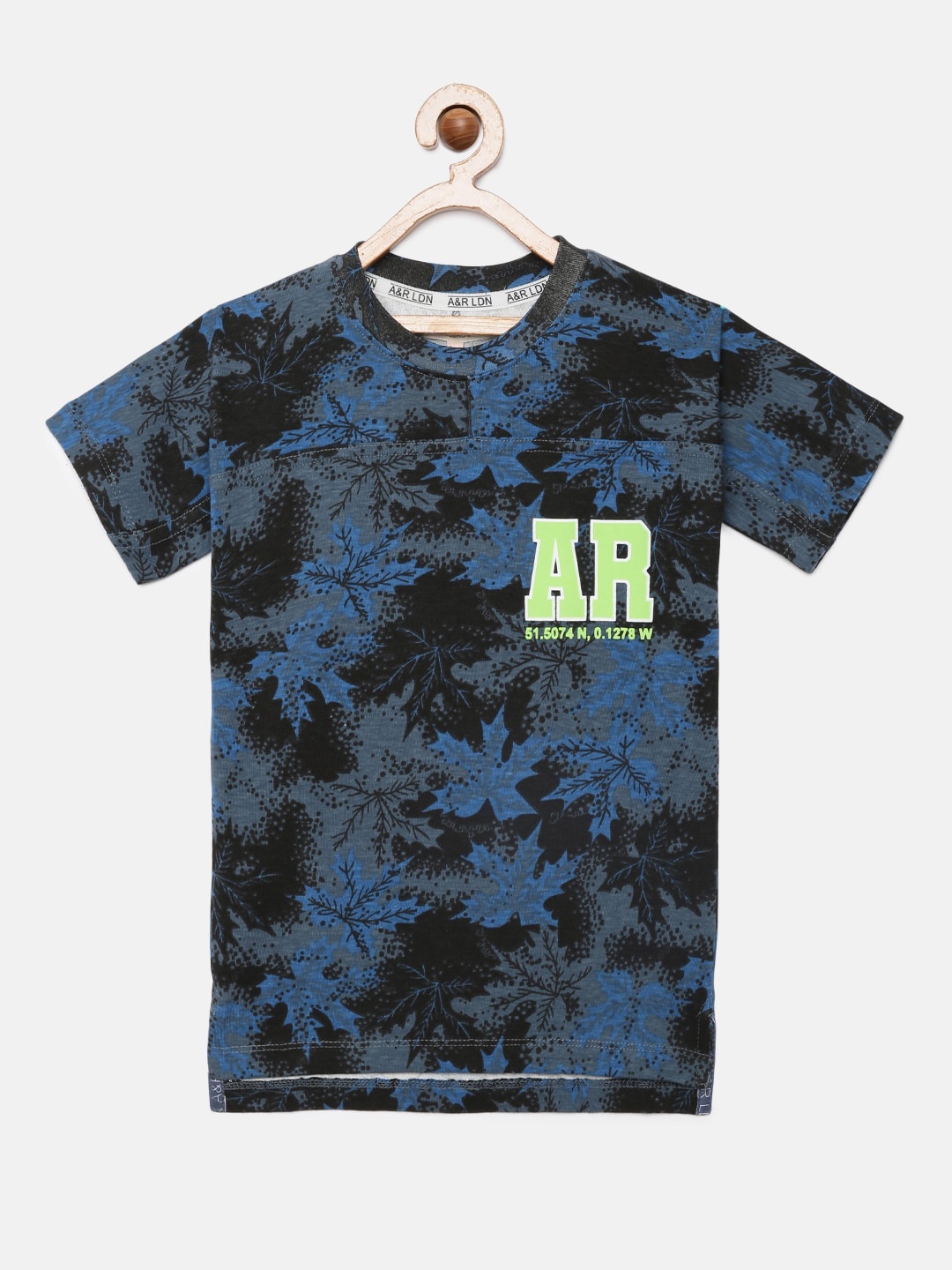 

Angel & Rocket Boys Blue & Black Floral Printed Tropical T-shirt