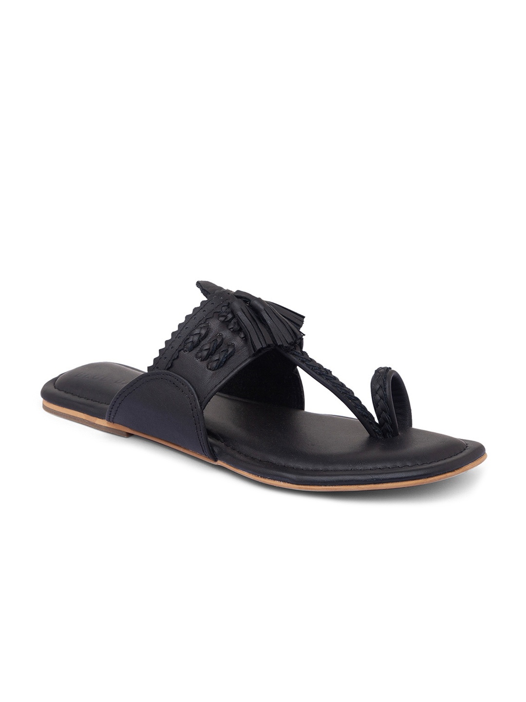 

BLUE BAKSA Women Black One Toe Flats with Tassels