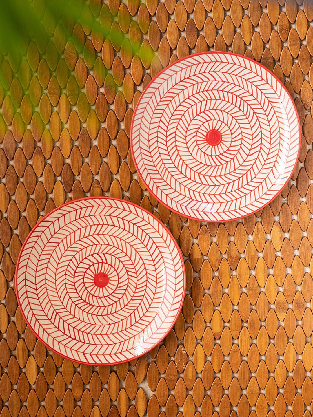 

ExclusiveLane Ceramic Dinner Plates Handmade (Set of 2, 10 inches, Microwave Safe), Red