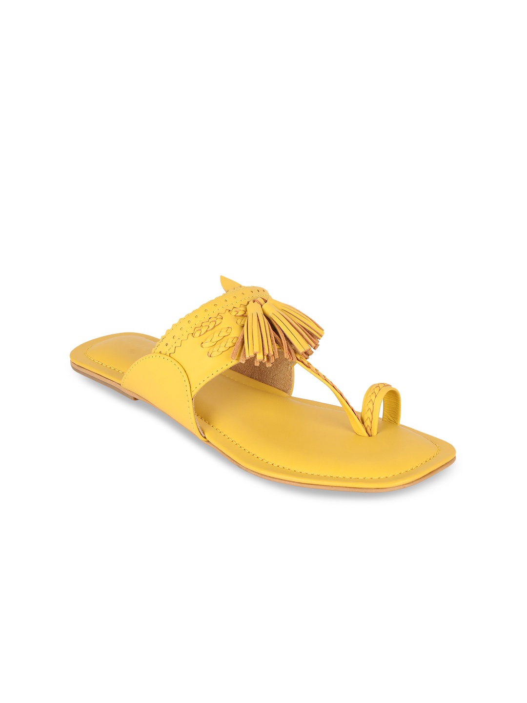

BLUE BAKSA Women Yellow Embellished One Toe Flats with Tassels