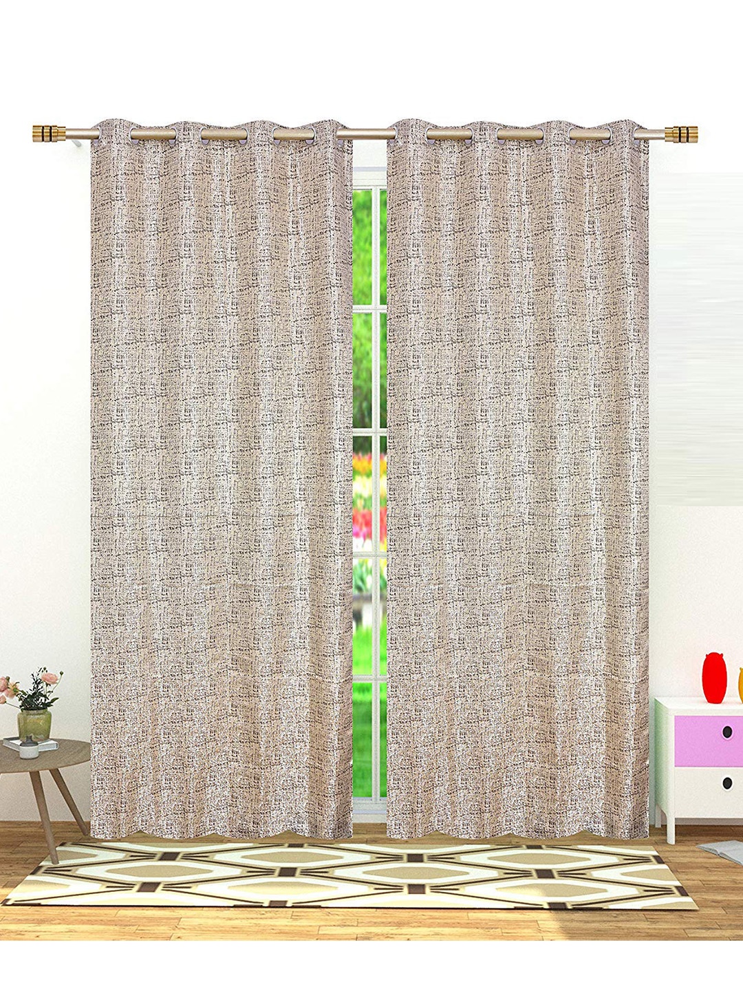 

Fresh From Loom Coffee Brown & Silver-Toned Set of 2 Room Darkening Door Curtain