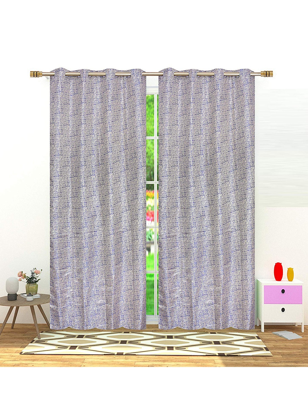 

Fresh From Loom Blue & Grey Set of 2 Room Darkening Window Curtain