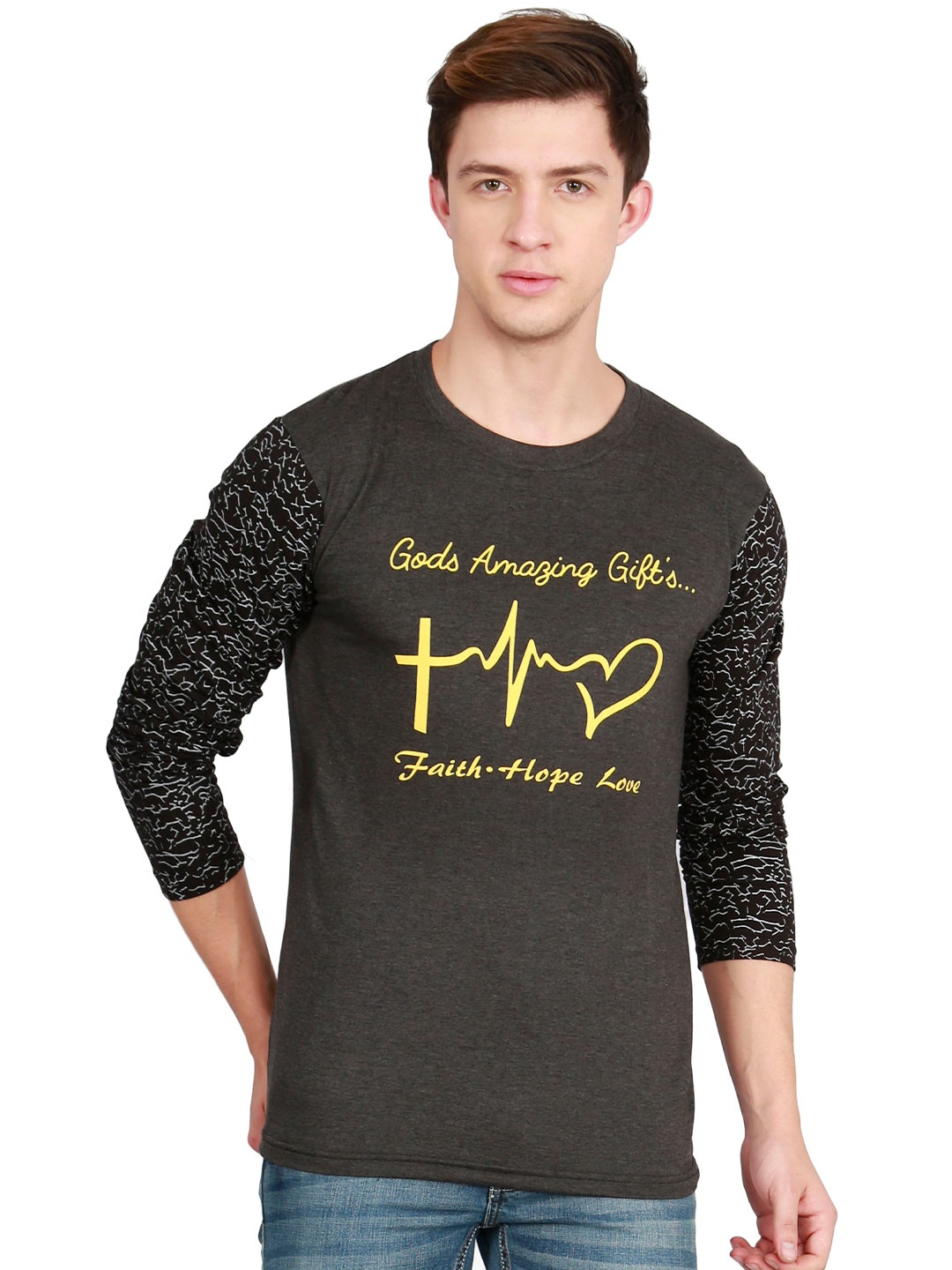 

Fleximaa Men Charcoal Typography Printed T-shirt