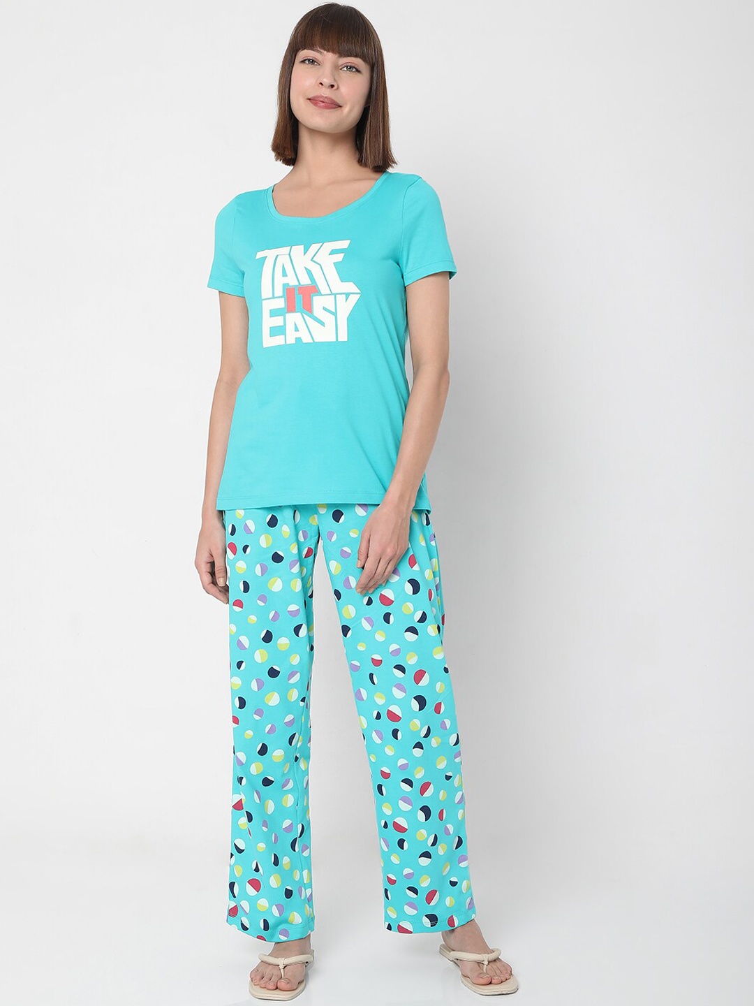 

VERO MODA EASE Women Blue & White Printed Night suit
