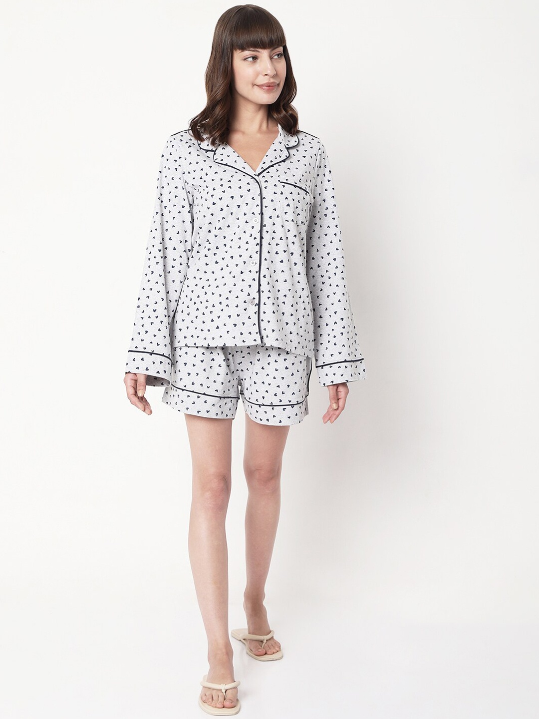 

VERO MODA EASE Women Grey & Black Printed Night suit