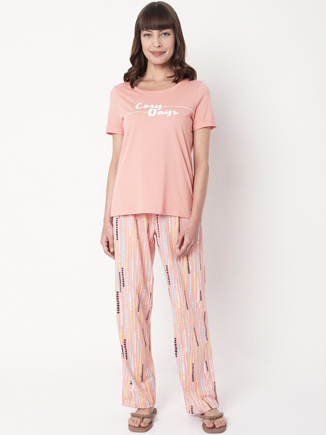 

VERO MODA EASE Women Pink & Blue Printed Night suit