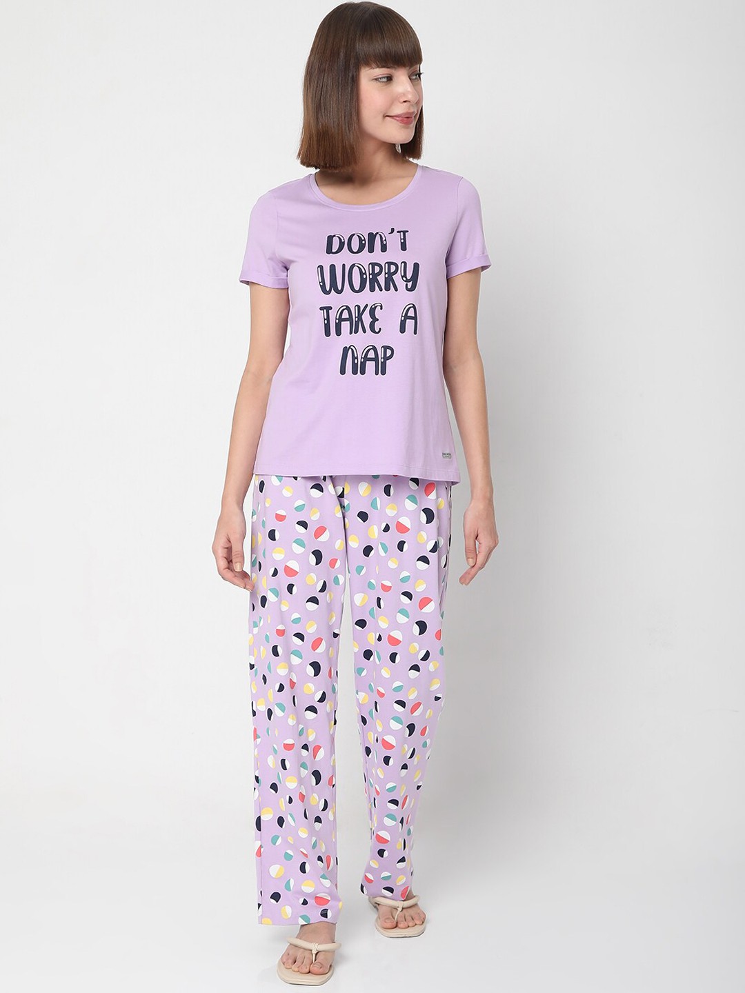 

VERO MODA EASE Women Purple & White Printed Night suit