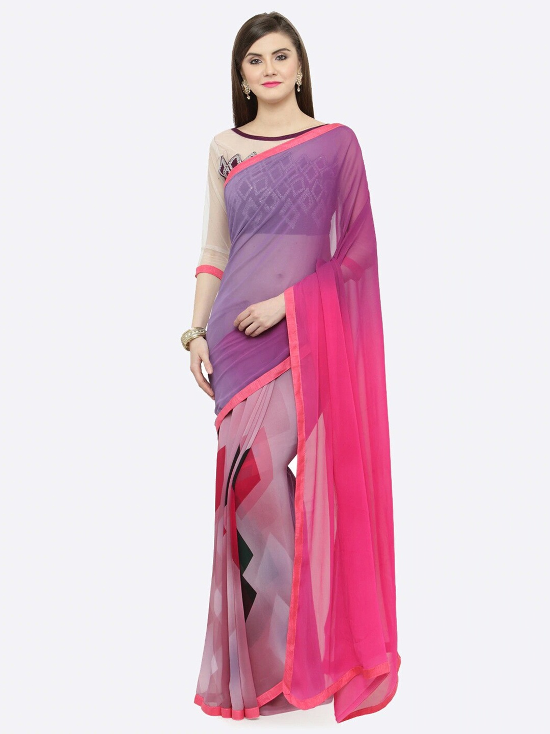 

Shaily Pink Printed Pure Georgette Saree