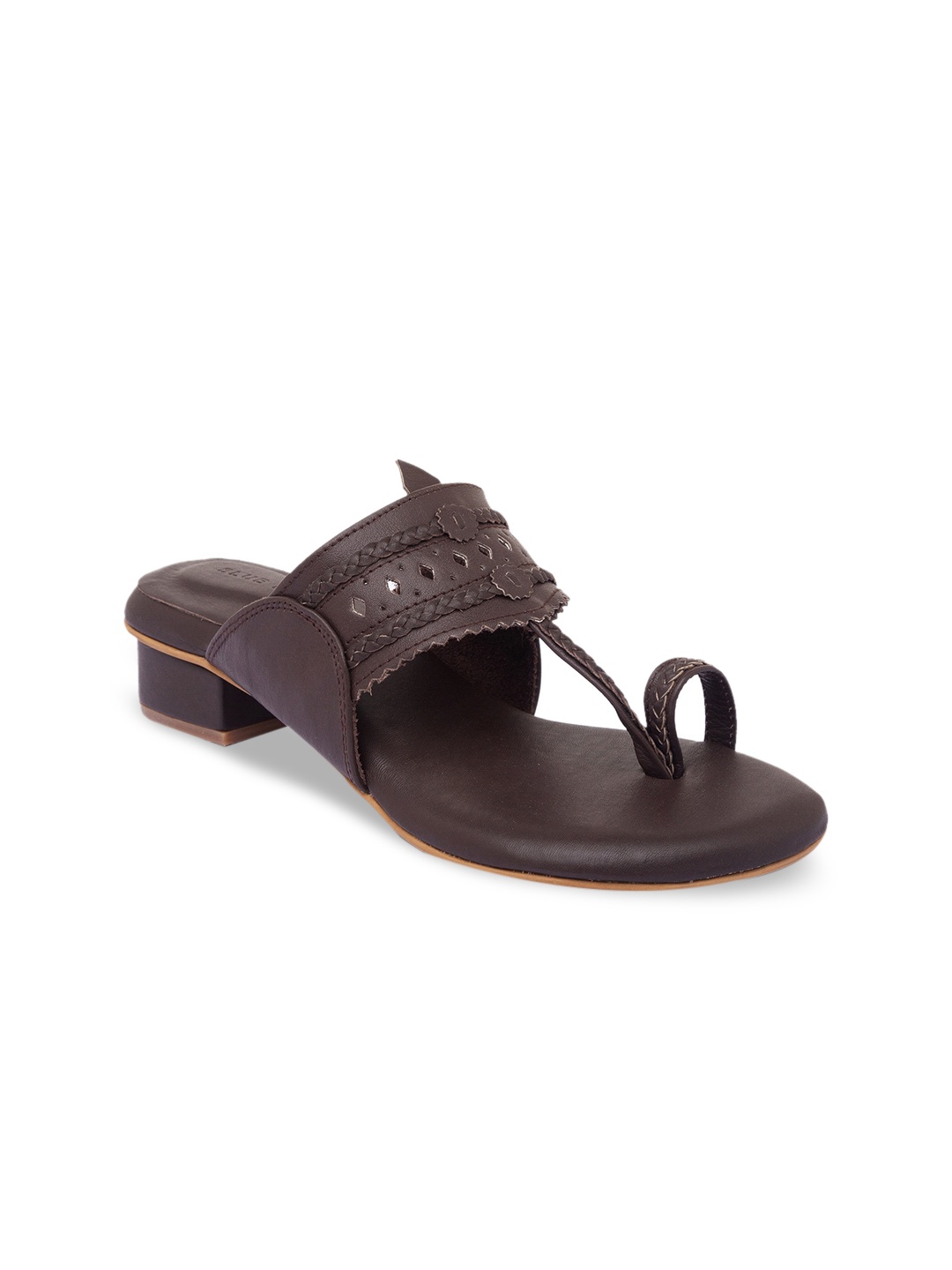 

BLUE BAKSA Brown Embellished Leather Block Sandals