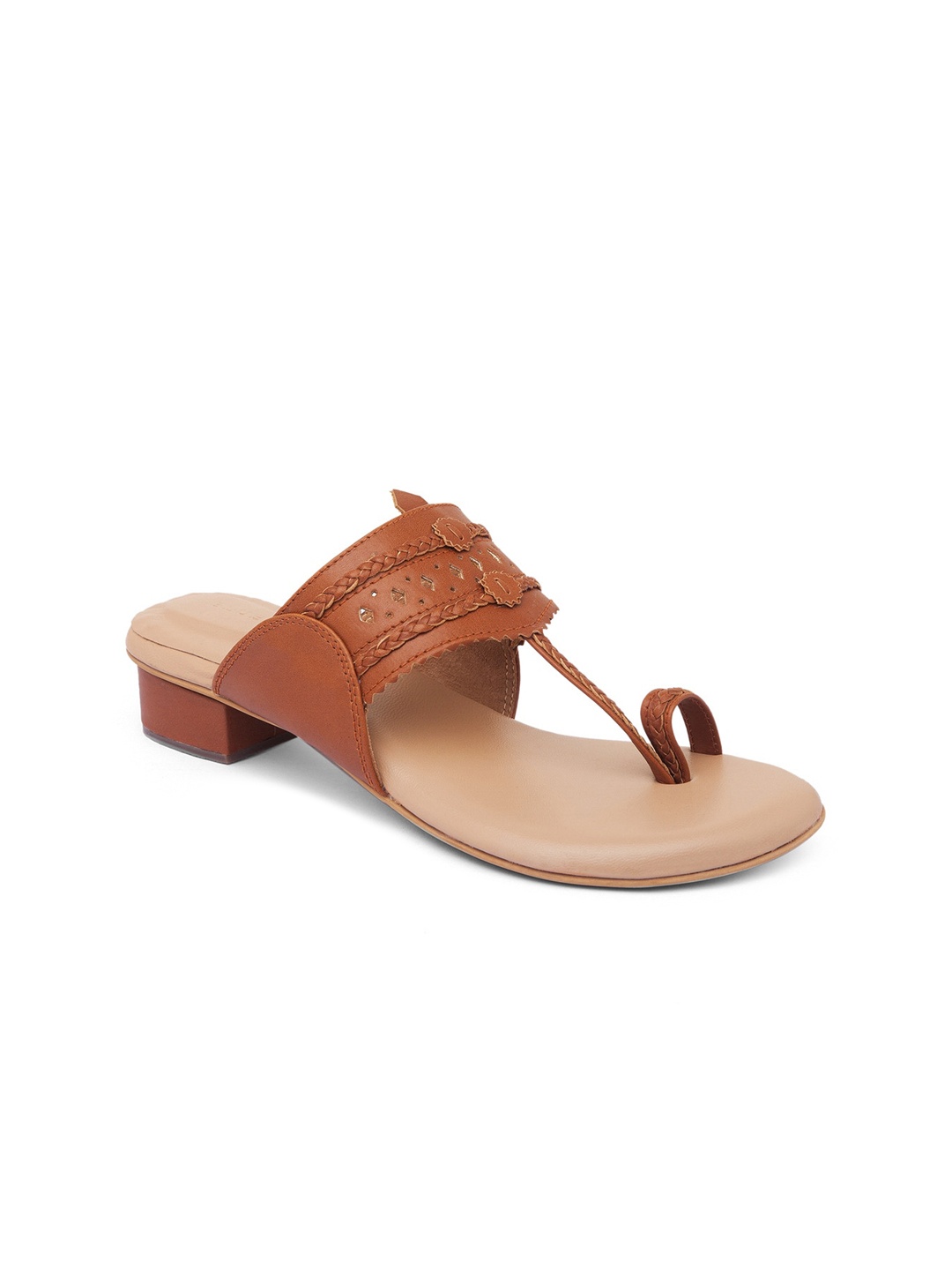

BLUE BAKSA Women Leather Handcrafted Kolhapuri Rust Block Mules