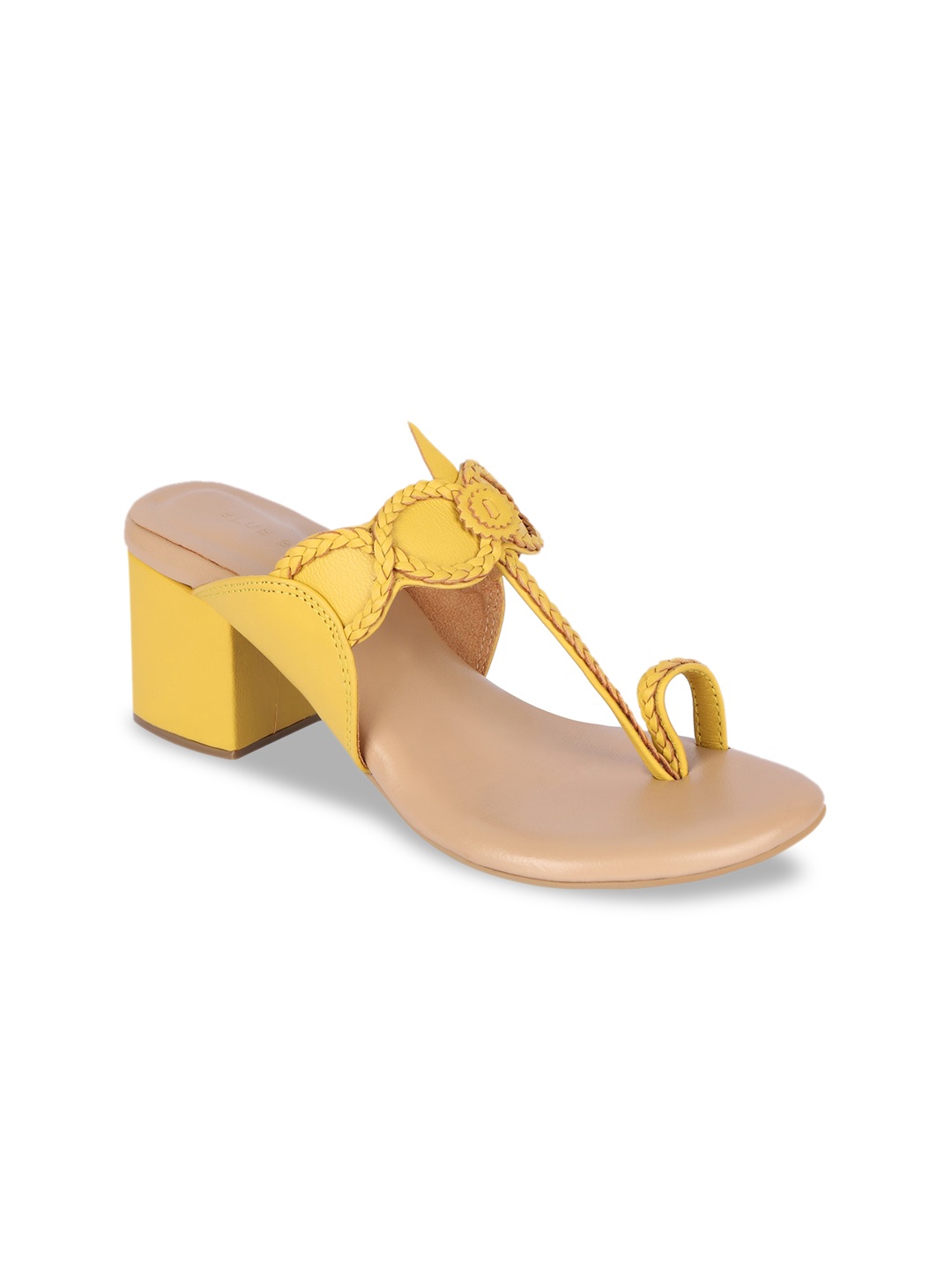 

BLUE BAKSA Women Leather Handcrafted Yellow Block Mules