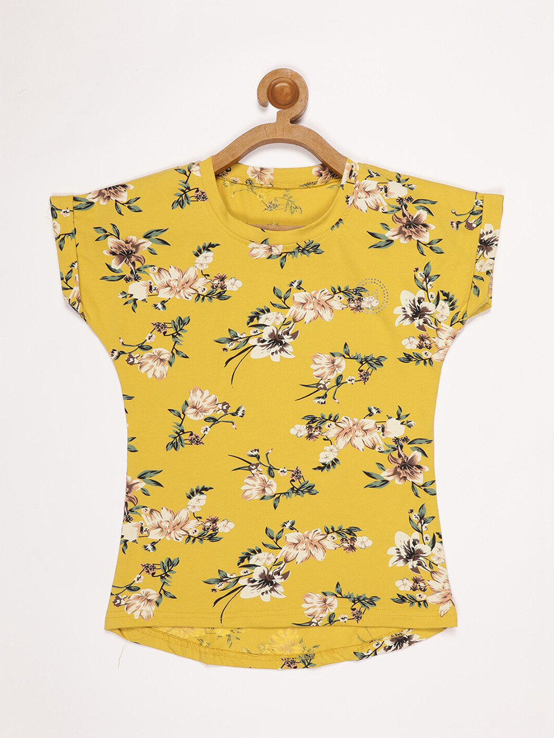 

V2 Value & Variety Kids Girls Mustard Yellow Floral Print Top