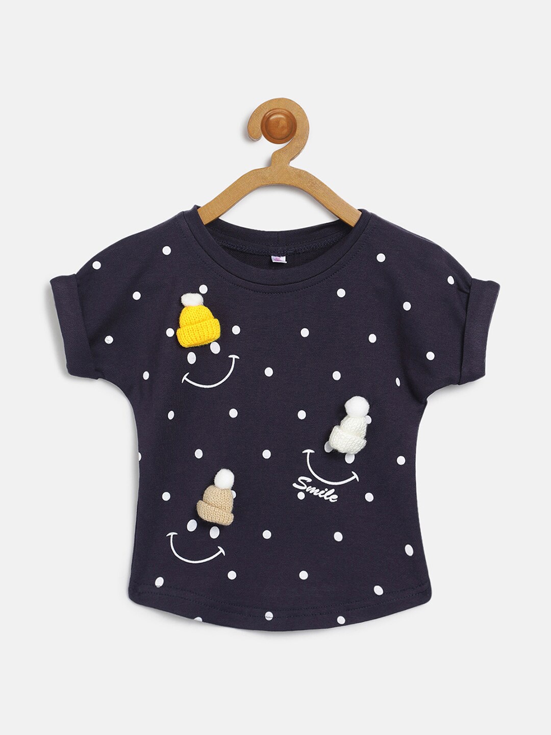 

V2 Value & Variety Kids Girl Black Extended Sleeves with Print and Applique Top
