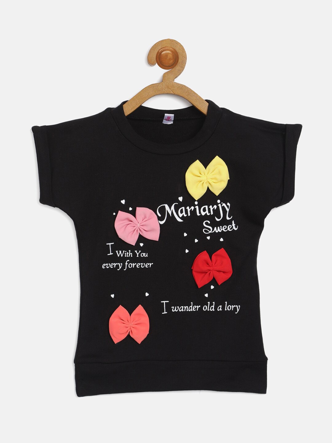 

V2 Value & Variety Girls Black Printed Extended Sleeves Pure Cotton Top