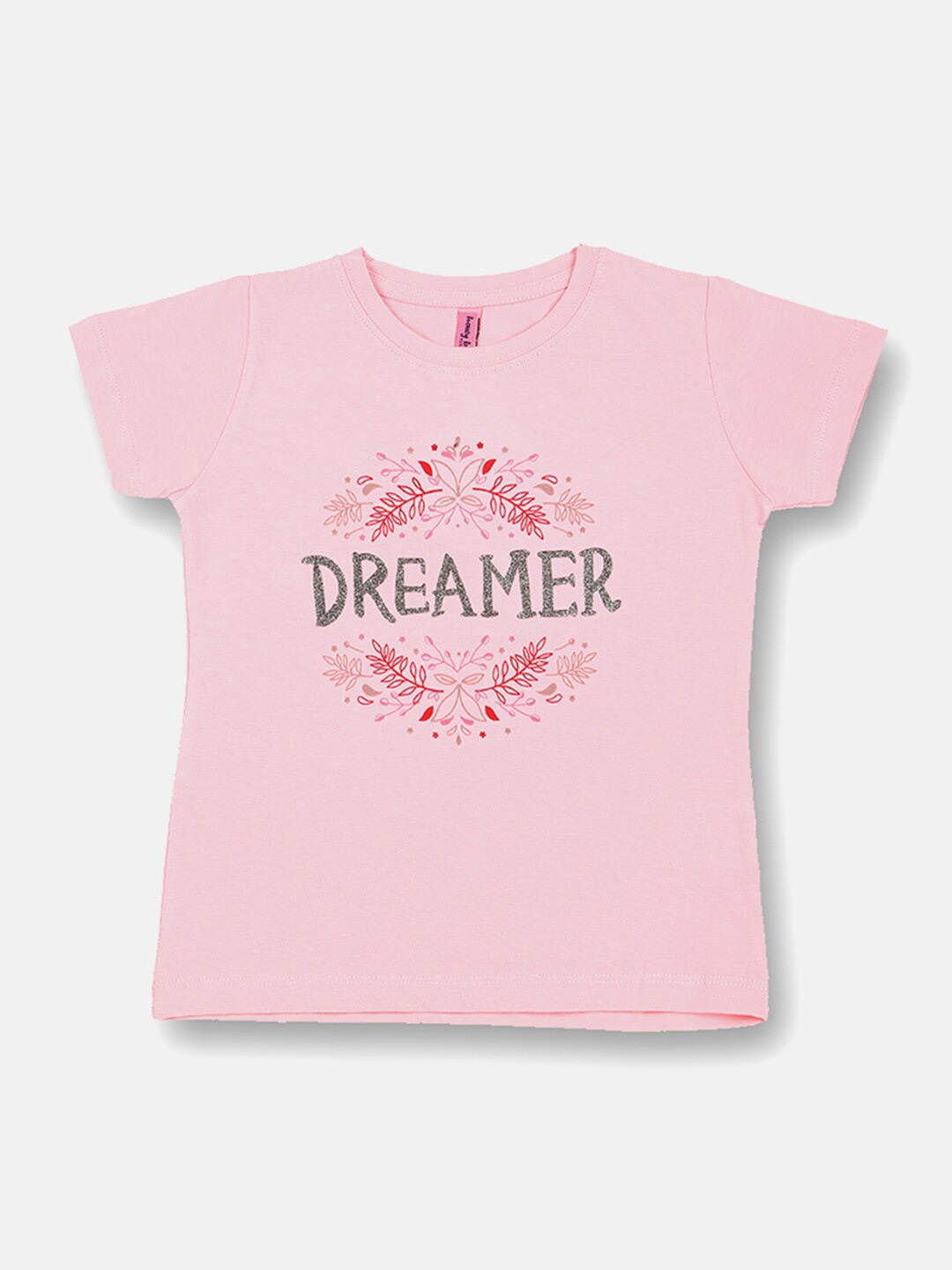 

V2 Value & Variety Girls Pink & Red Printed Cotton Round Neck Regular Top