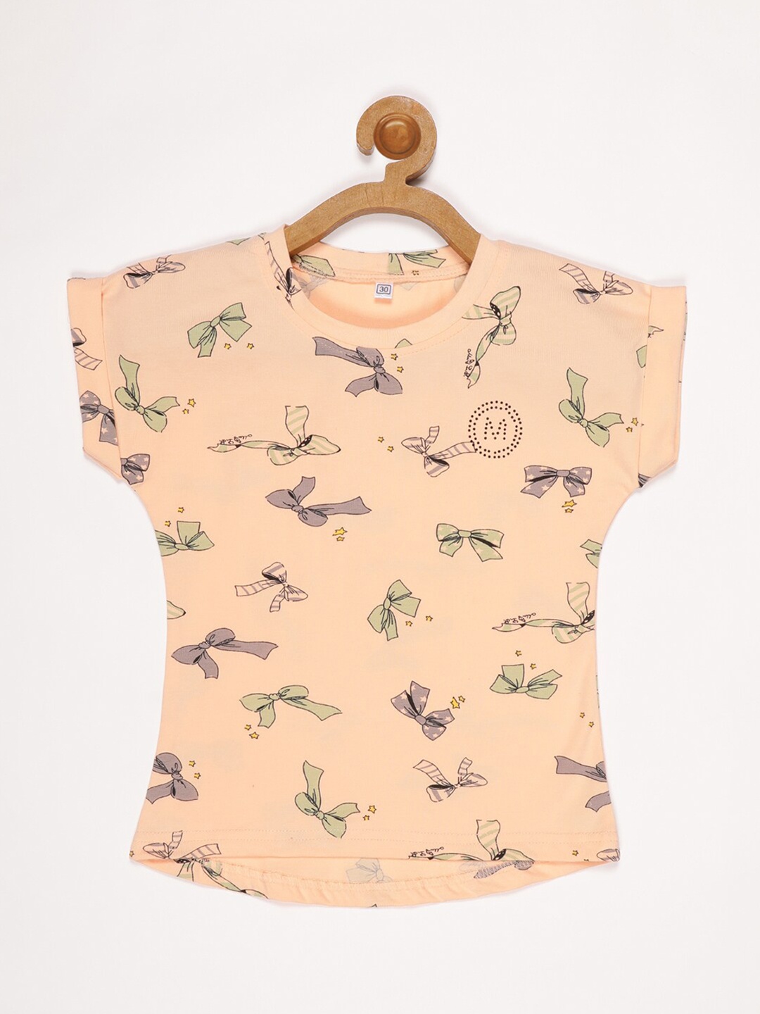 

V2 Value & Variety Girls Peach-Coloured Printed Extended Sleeves Pure Cotton Top