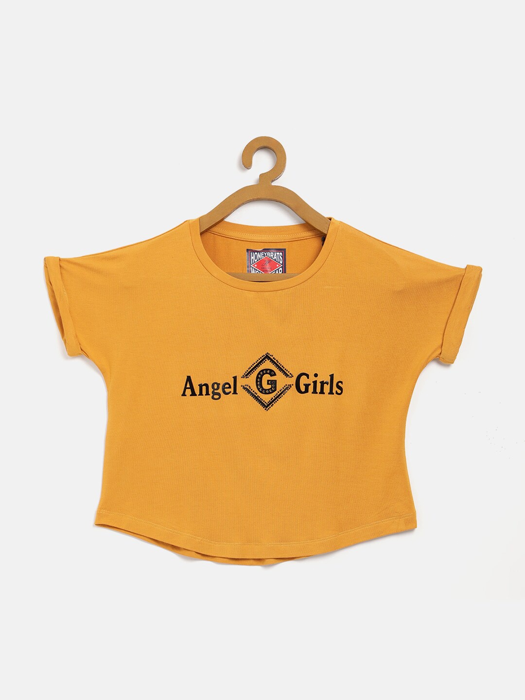 

V2 Value & Variety Mustard Yellow Print Extended Sleeves Crop Top