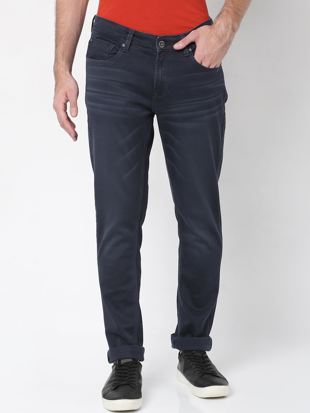 

SPYKAR Men Grey Cotton Skinny Fit Mid Rise Low Distress Jeans
