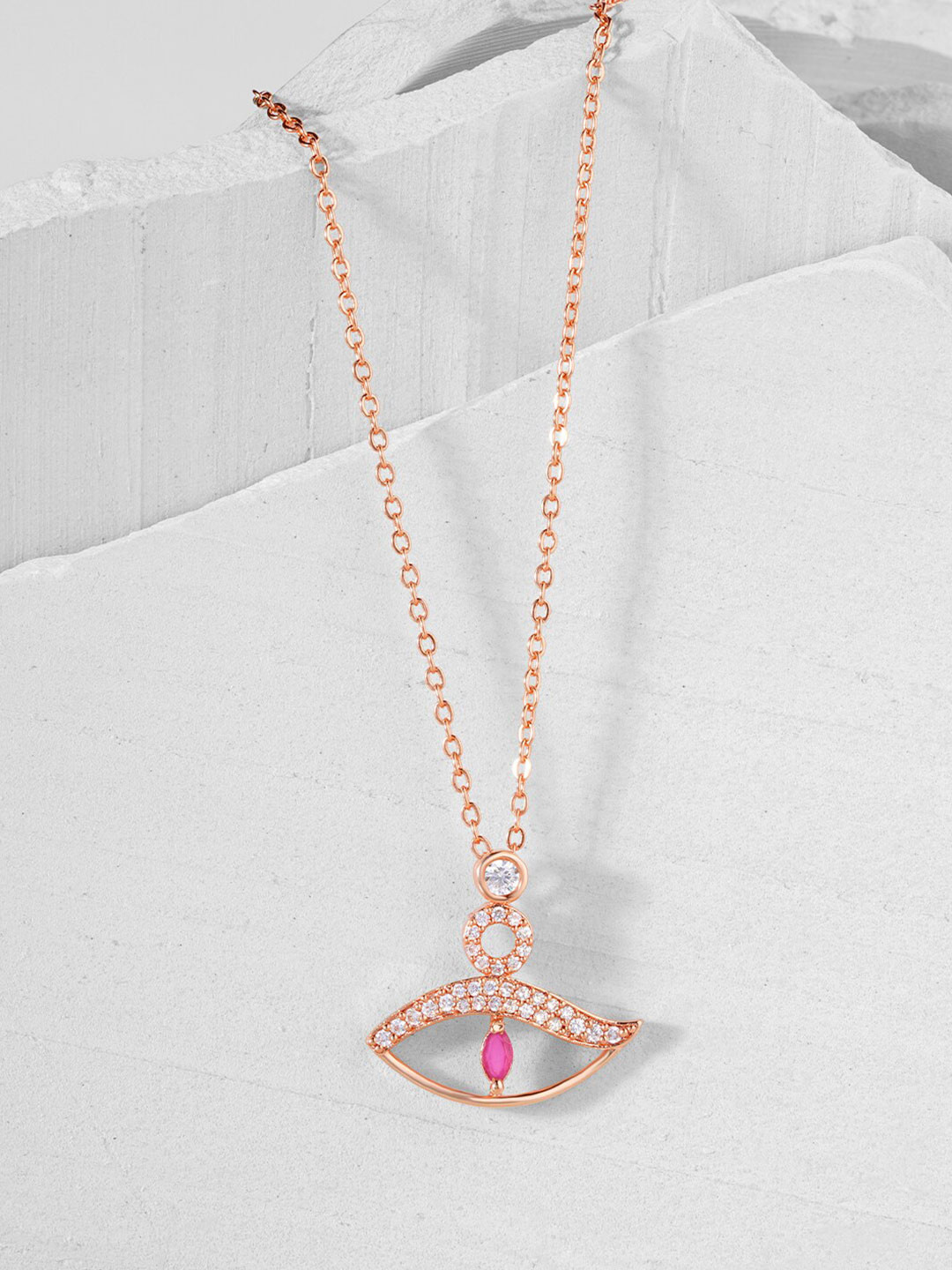 

MINUTIAE Rose Gold-Plated & Pink Brass Evil Eye Pendant Necklace