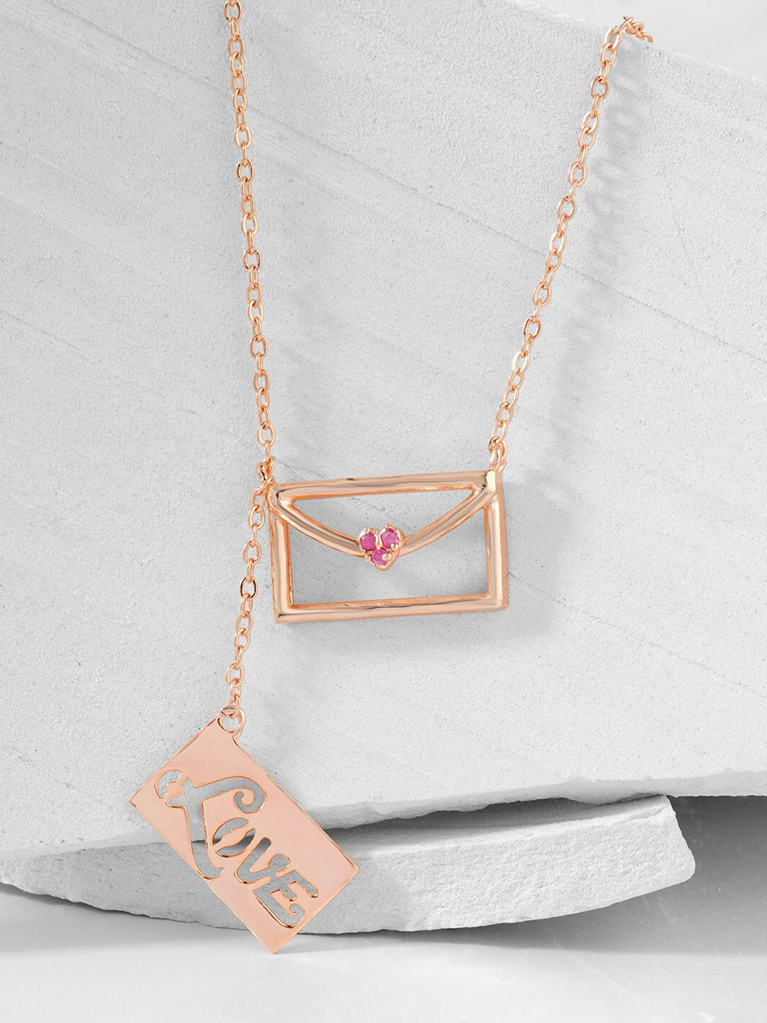 

MINUTIAE Rose Gold & Pink Brass Rose Gold-Plated Love Envelope Pendant Necklace