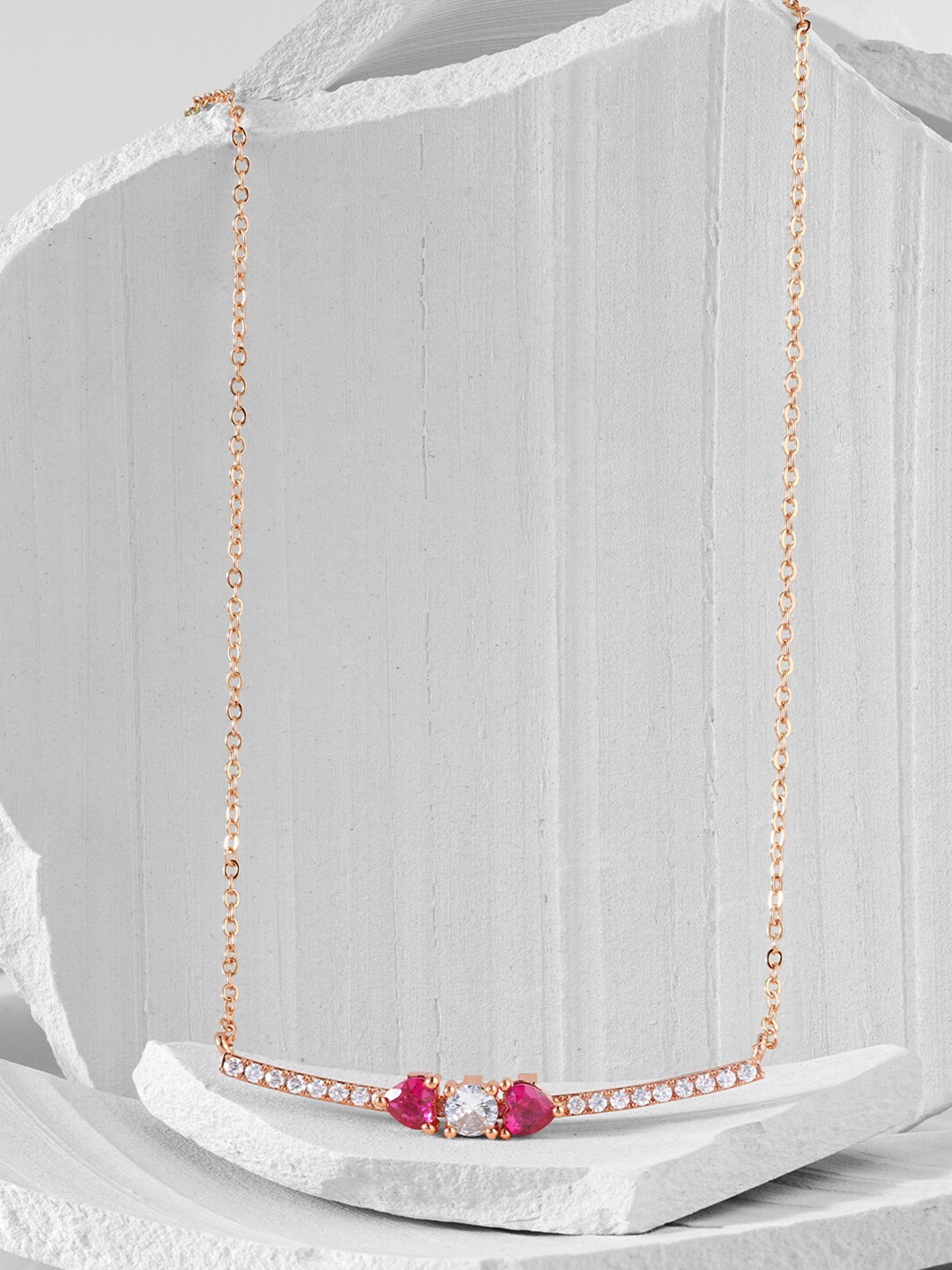 

MINUTIAE Rose Gold-Plated Pink & White Crystals Brass Necklace