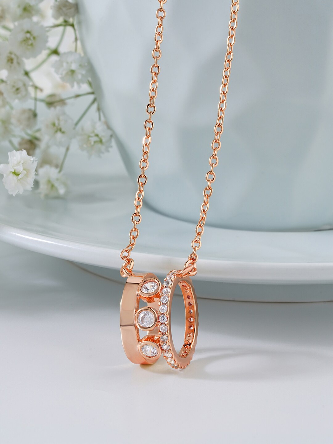 

MINUTIAE Rose Gold-Plated & White Brass Ring Pendant Necklace