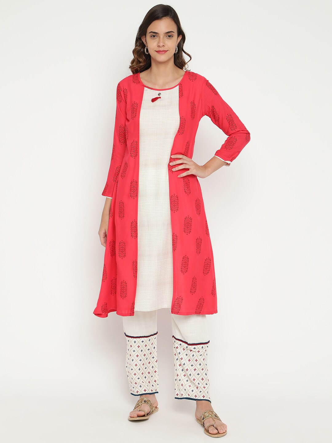 

V2 Value & Variety Women Red & White Ethnic Motifs Printed Kurta