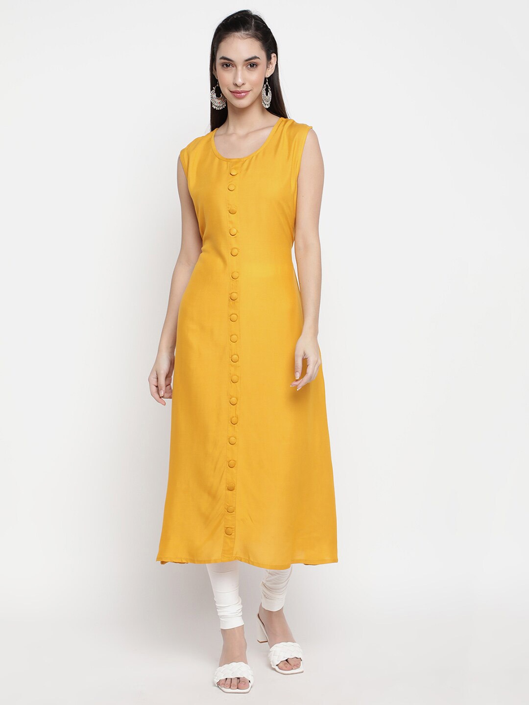 

V2 Value & Variety Women Mustard Yellow Solid Kurta