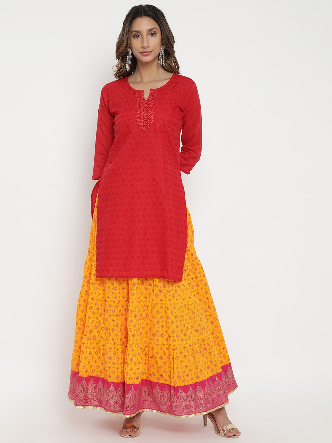 

V2 Value & Variety Maroon Ethnic Motifs Embroidered Pure Cotton Kurti