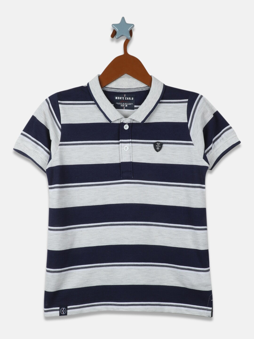 

Monte Carlo Boys Grey Melange & Navy Blue Striped Polo Collar T-shirt