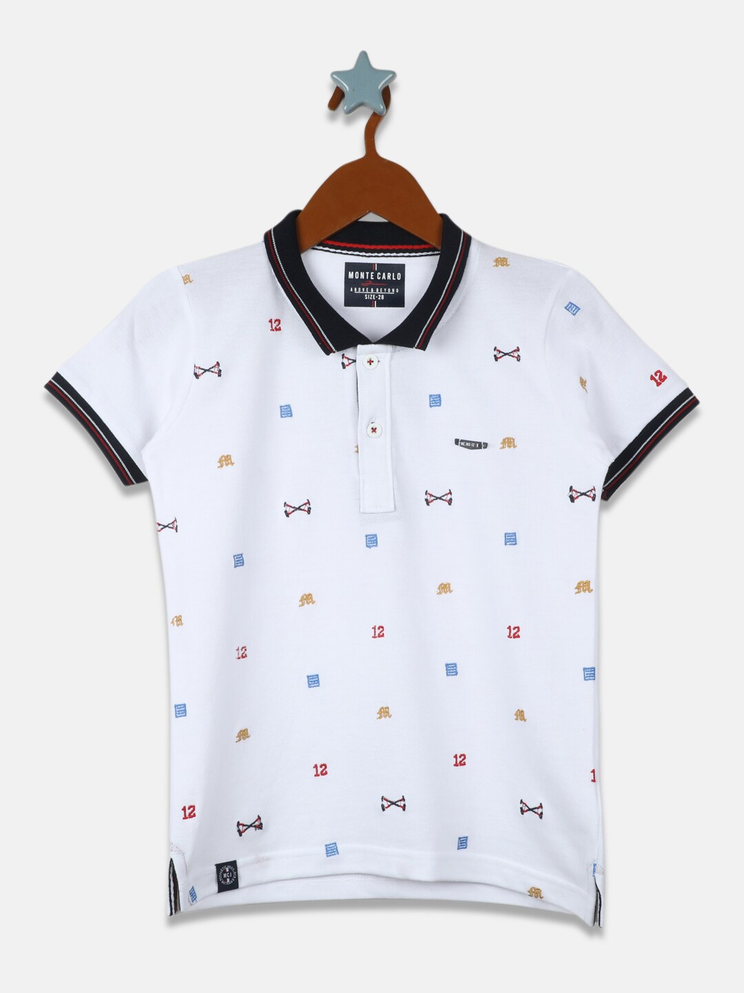 

Monte Carlo Boys White & Black Printed Polo Collar T-shirt