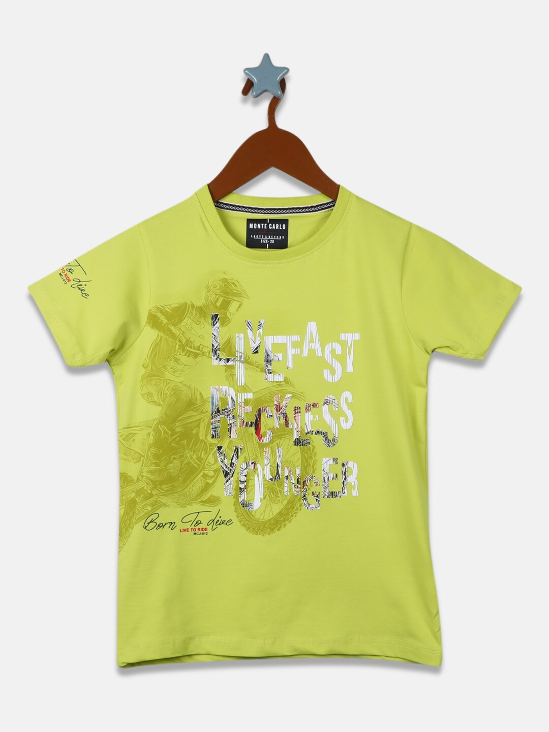 

Monte Carlo Boys Lime Green Typography Printed T-shirt