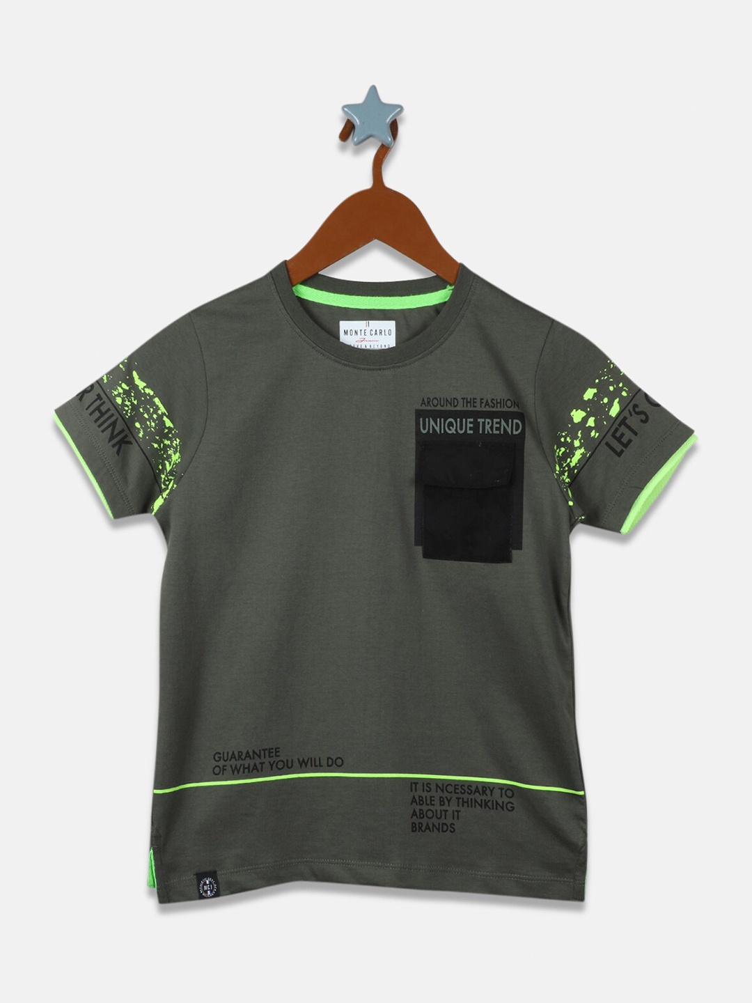 

Monte Carlo Boys Olive Green Typography Printed T-shirt
