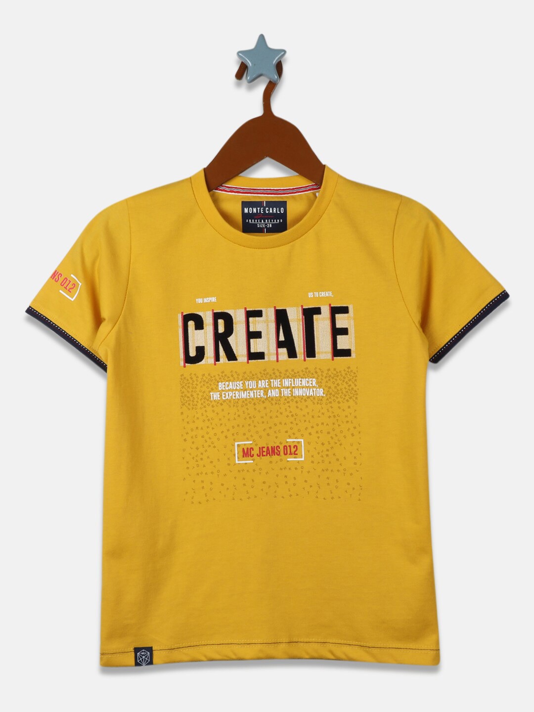 

Monte Carlo Boys Mustard Yellow Typography Printed T-shirt