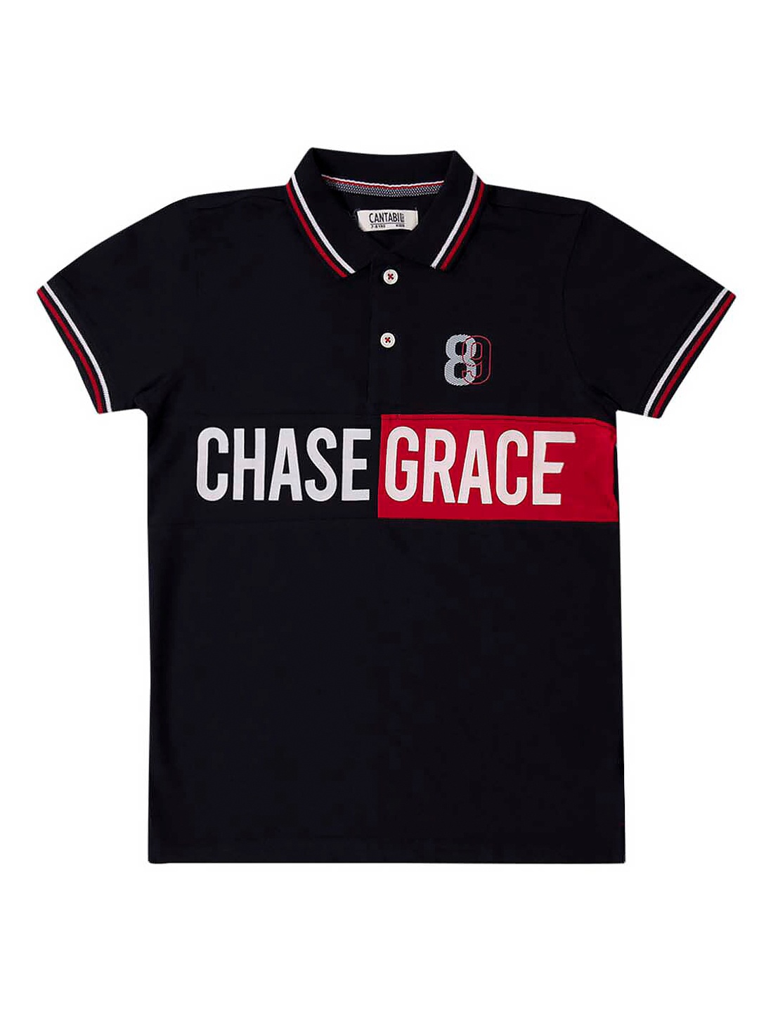 

Cantabil Boys Navy Blue Typography Printed Polo Collar T-shirt