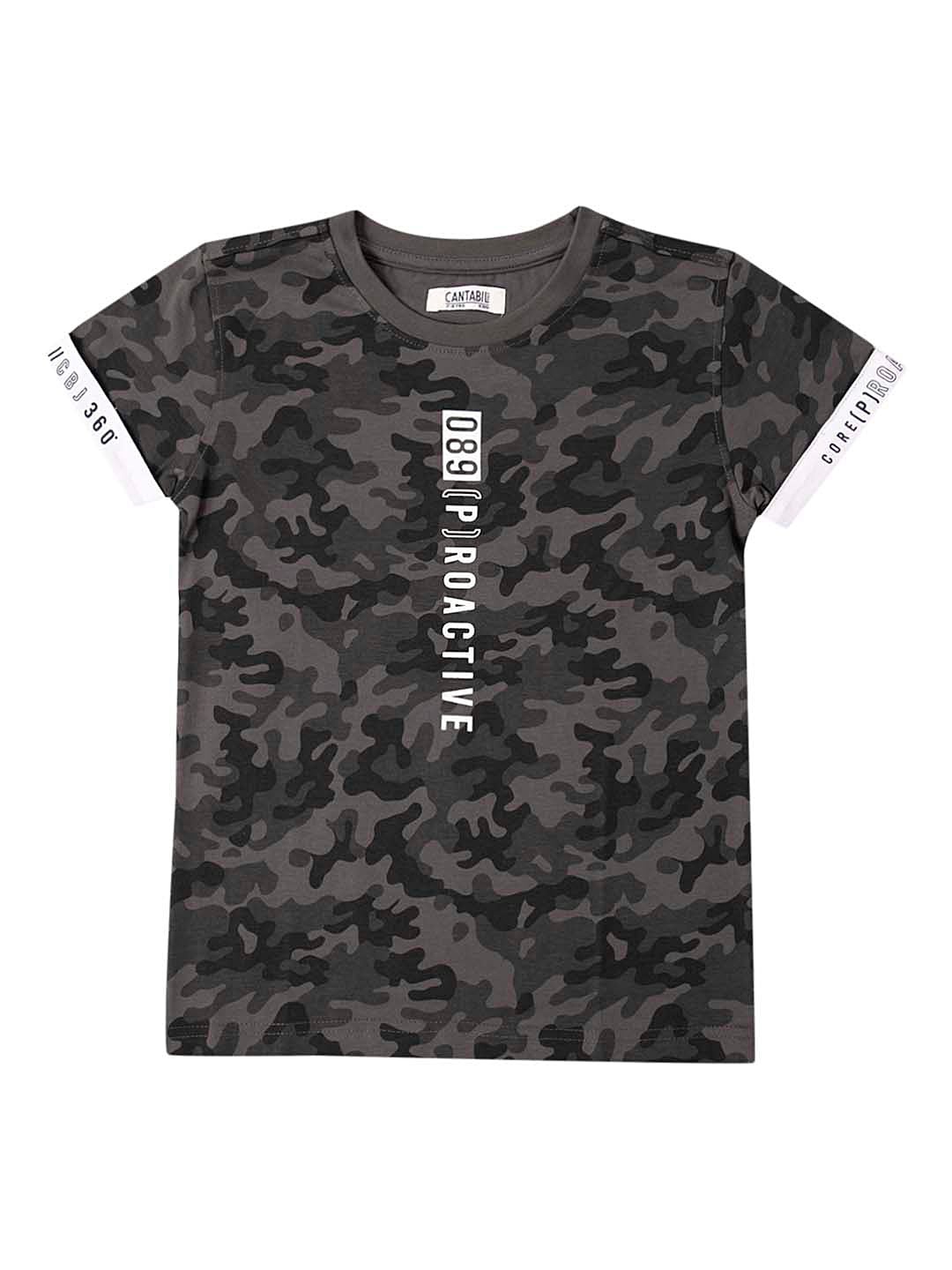 

Cantabil Boys Grey Melange & Brown Camouflage Printed T-shirt