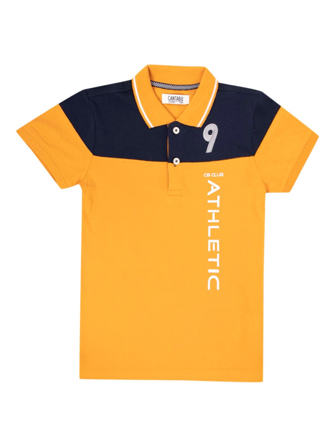 

Cantabil Boys Mustard Yellow & Black Colourblocked Polo Collar T-shirt