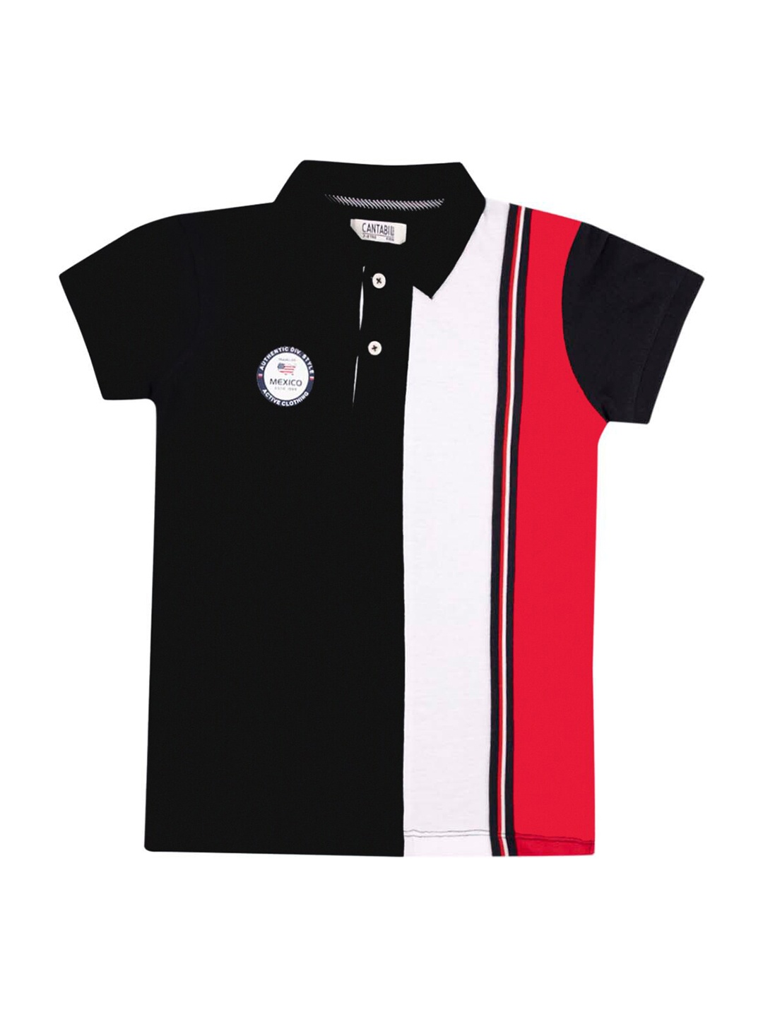 

Cantabil Boys Navy Blue Striped Polo Collar T-shirt
