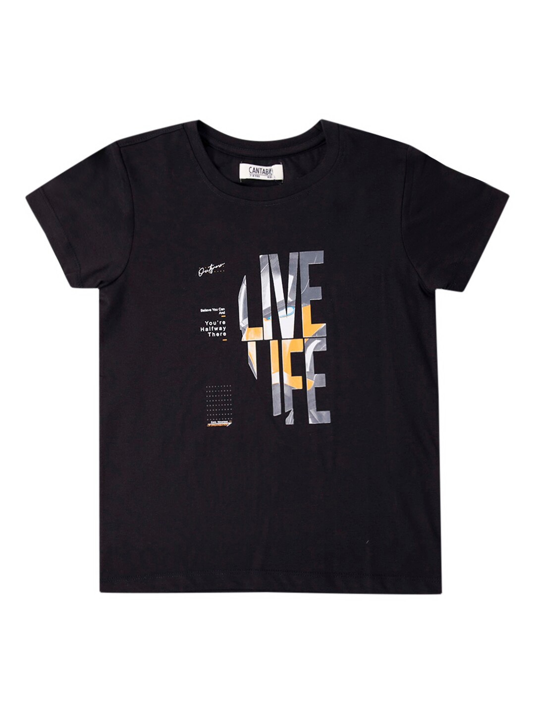 

Cantabil Boys Navy Blue Typography Printed T-shirt