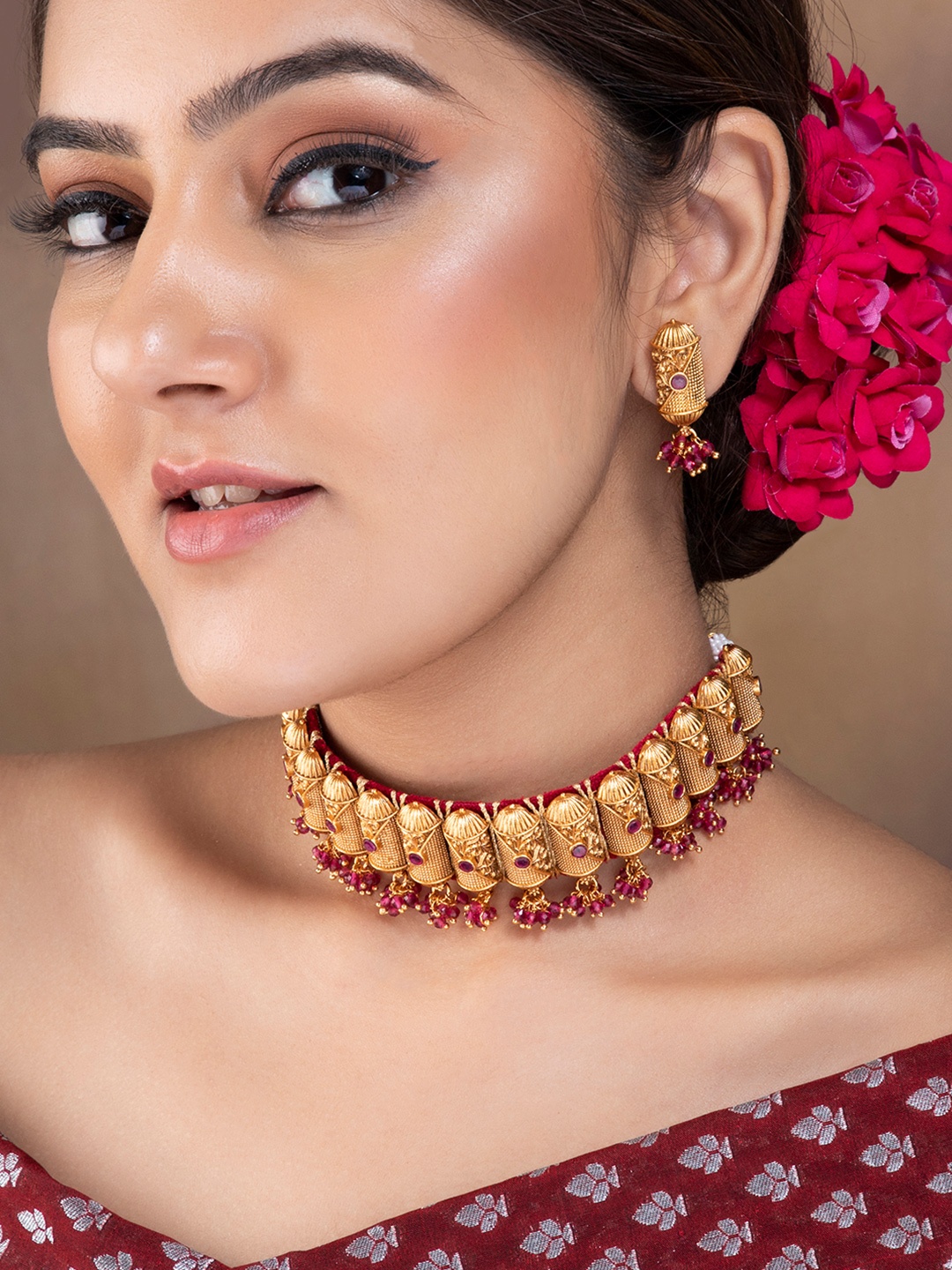 

Rubans 24k Gold-Plated Pink Beads Jewellery Set