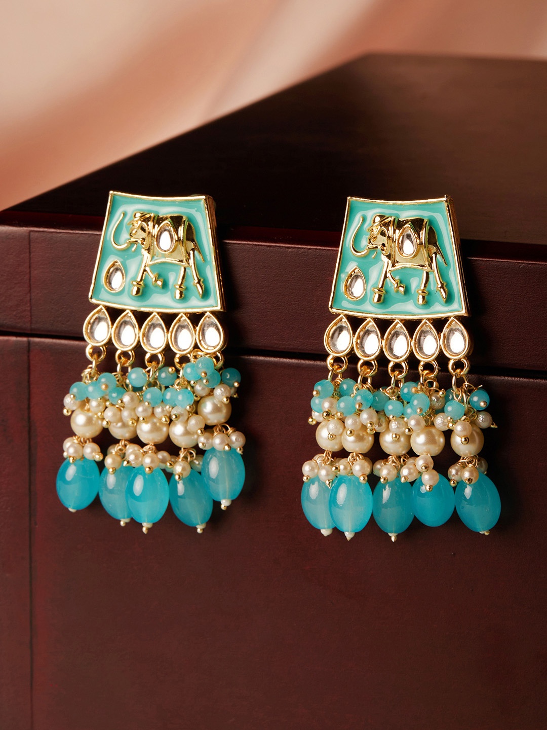 

Rubans Gold-Plated Turquoise Blue Enamel Drop Earrings