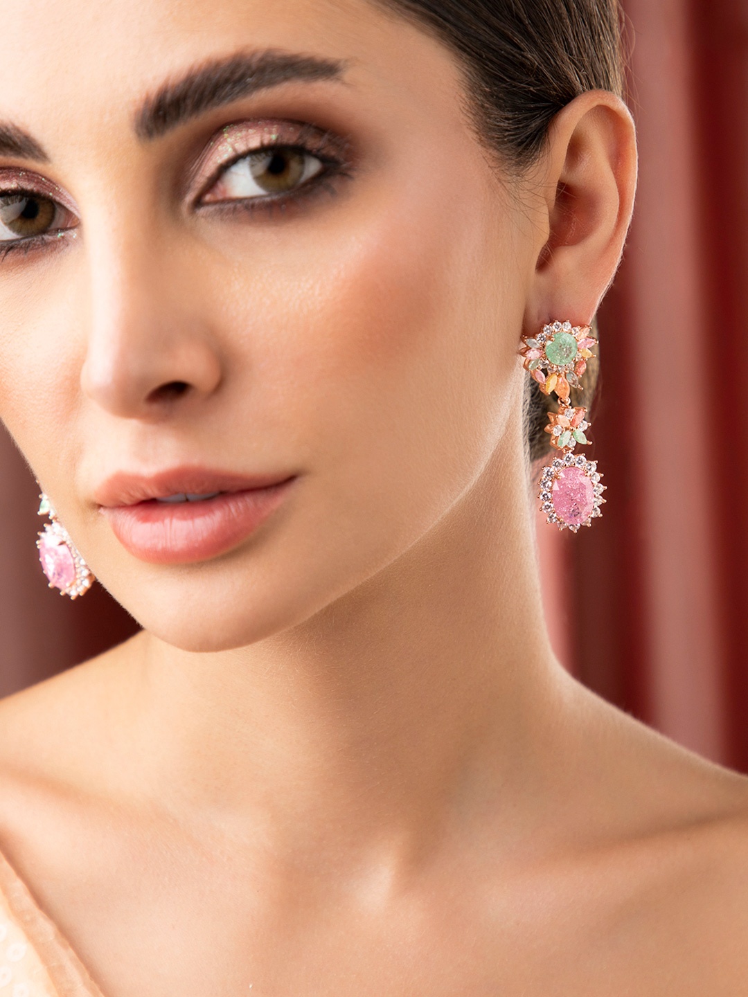

Rubans Rose Gold-Plated & White Assorted AD studded Drop Earring