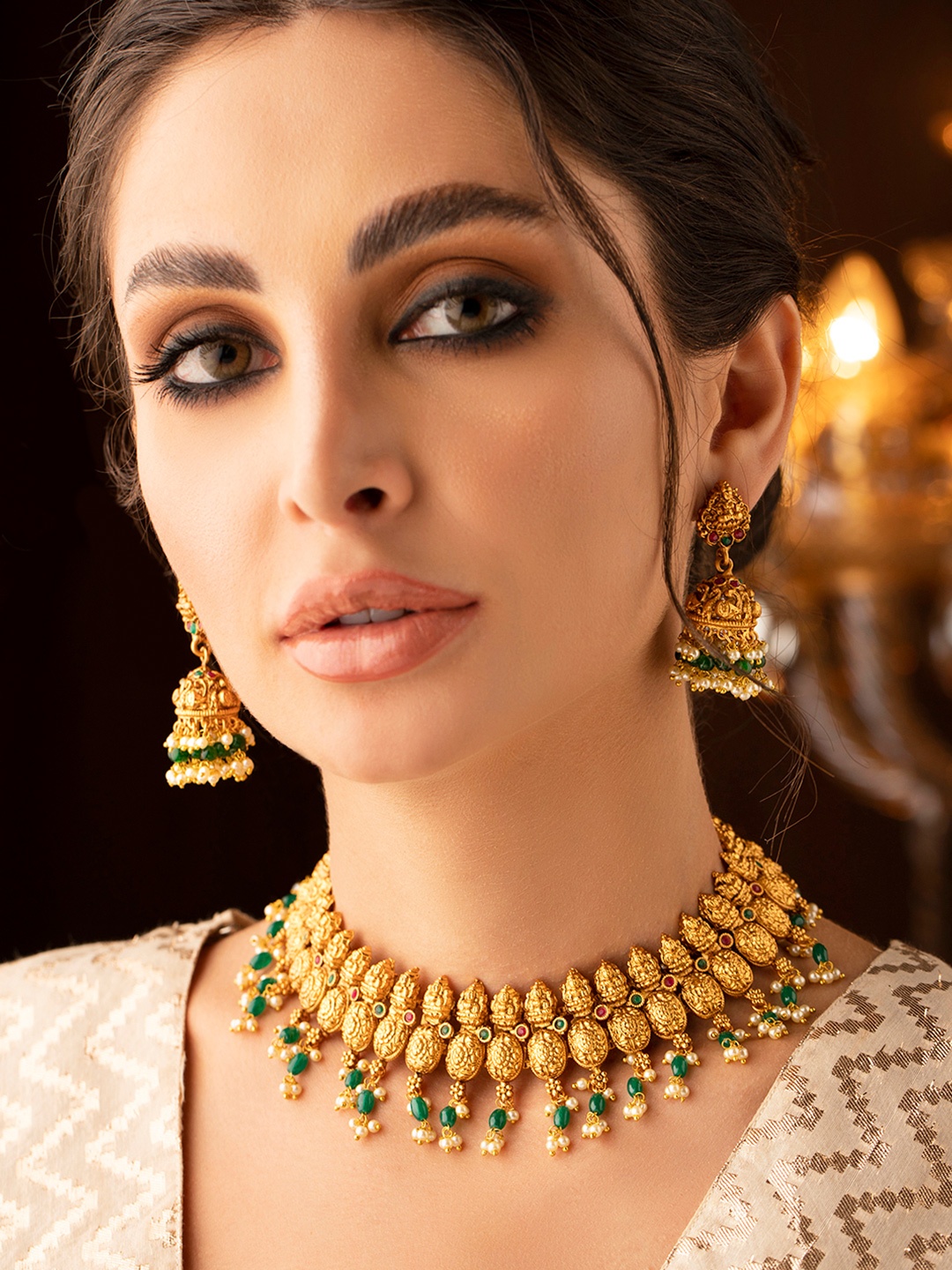 

Rubans 24k Gold-Plated & Green Pearl Beaded Jewellery Set