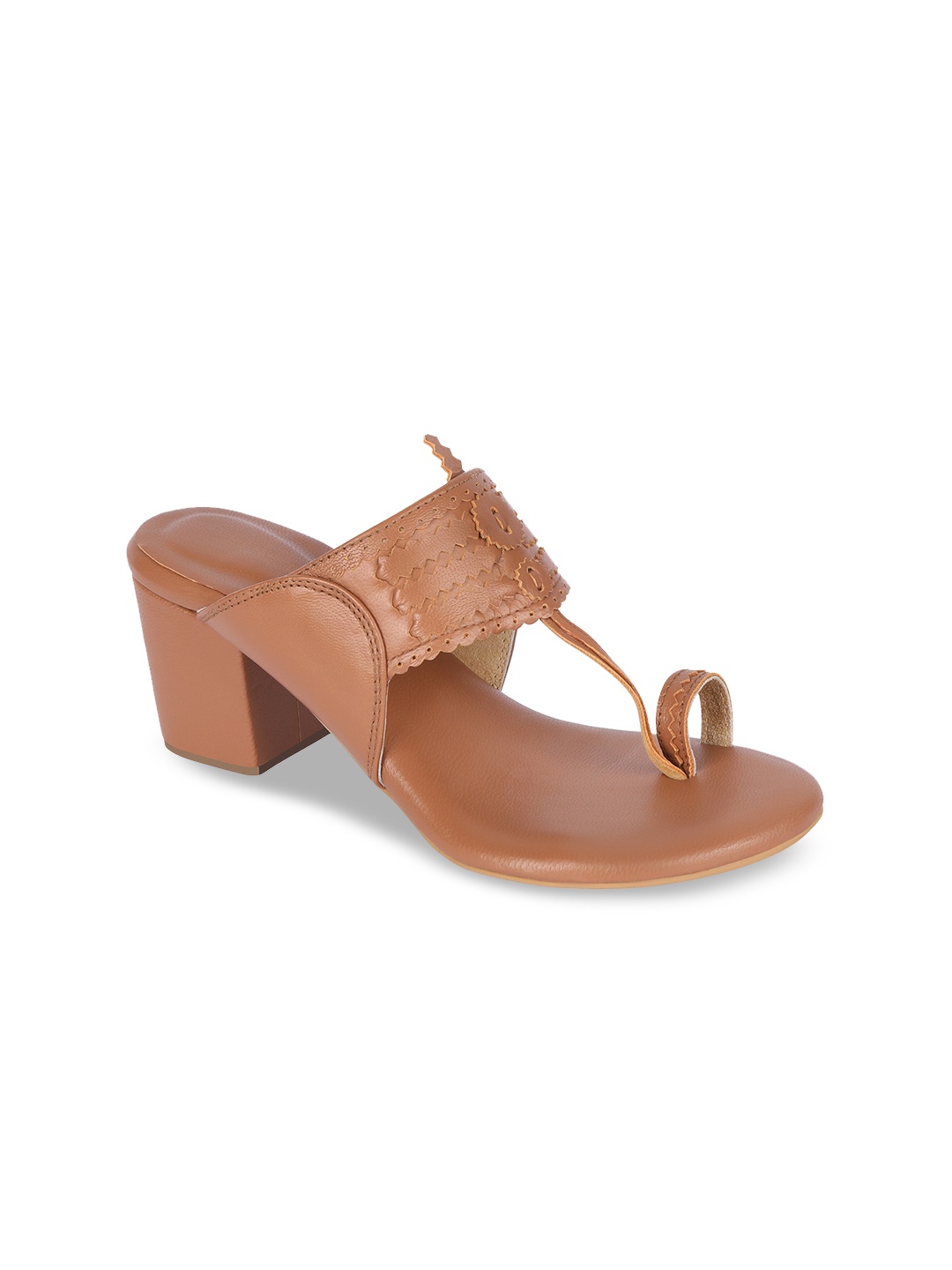 

BLUE BAKSA Tan Embellished Leather Block Mules